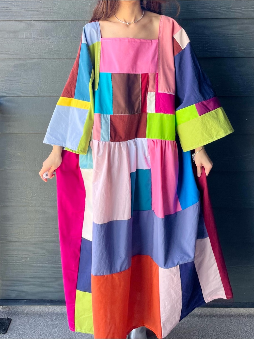 Handmade Quilted Patchwork Colorblock Dress SKU 05033 - Picture 13 of 16